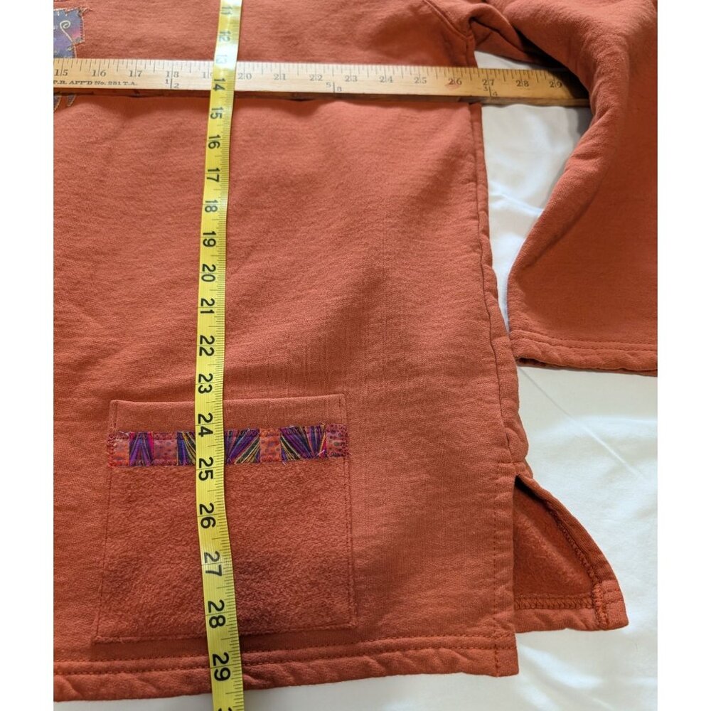 Nu Views Rust Orange XXL Long-Sleeve Top Abstract Patchwork vintage 80s Western - Picture 11 of 14